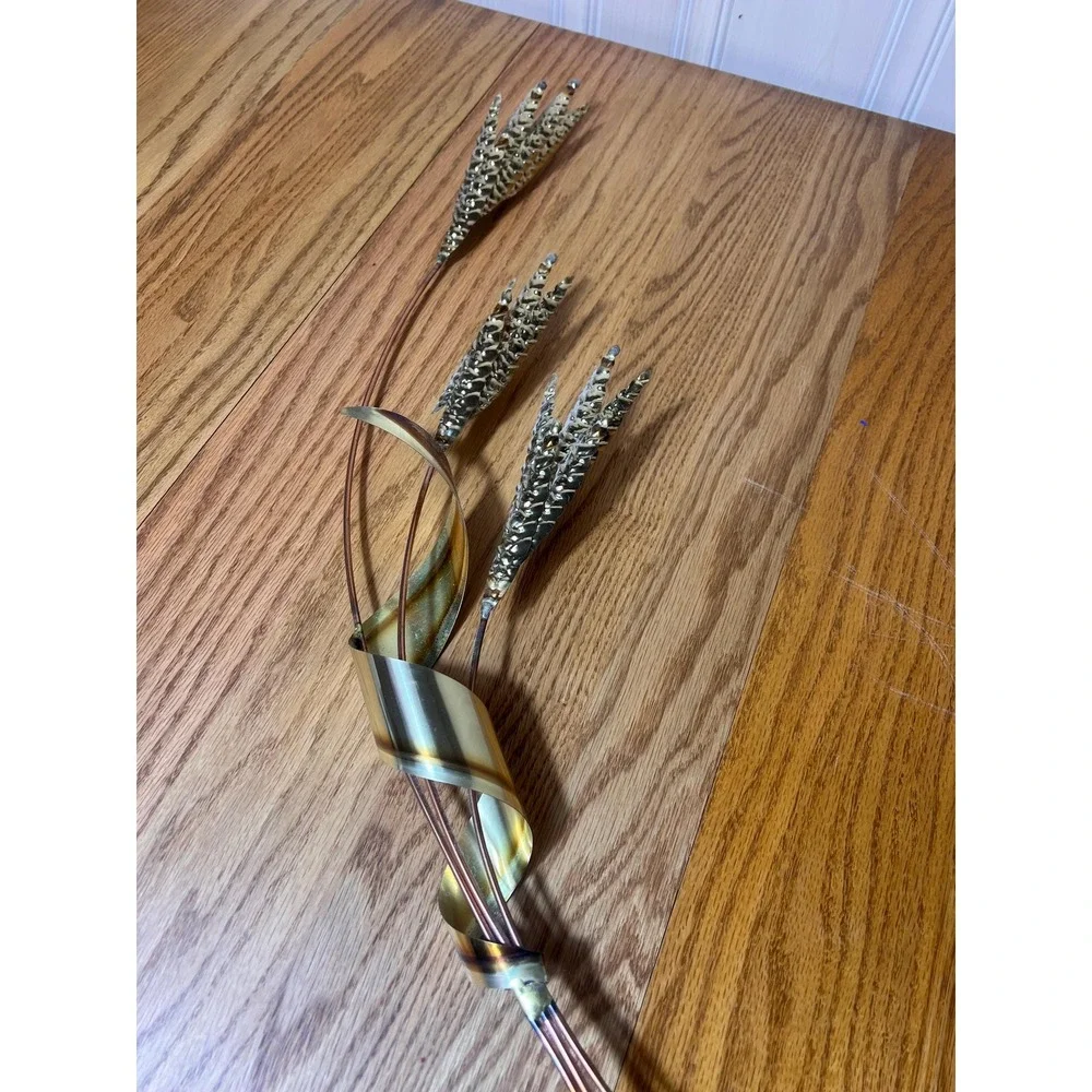Vintage Home Interiors Brass Wheat Wall Hanging Metal Mid Century Modern 31 Inch